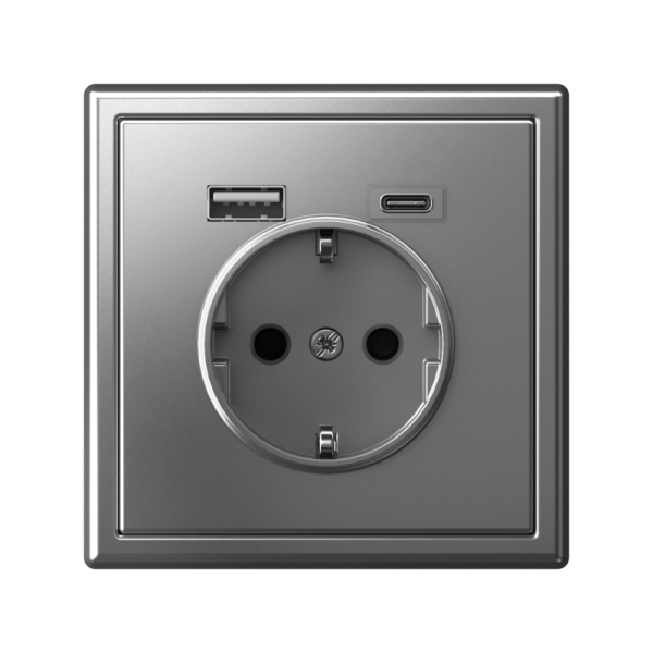 Розетка ArtGallery 16А с 2-мя заряд. устройствами USB A+C 5В/2.4А/3А 2х5В/1.5А механизм сталь SE GAL000932