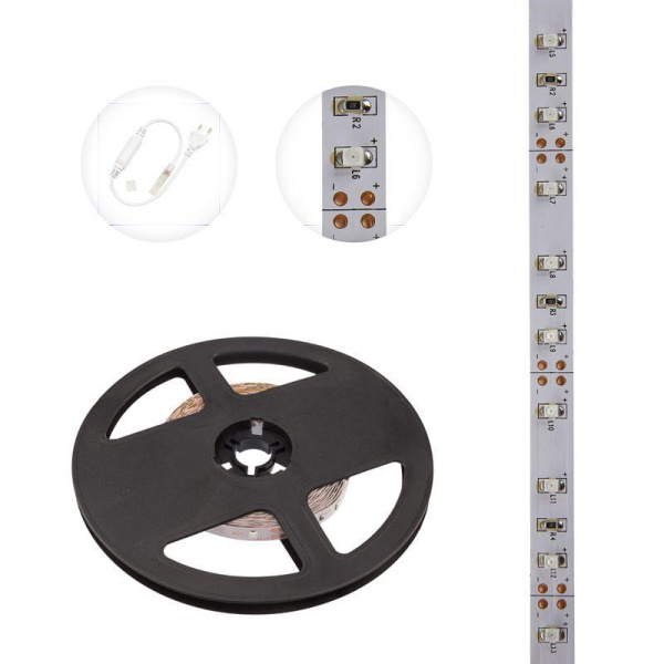 Лента светодиодная SMD3528 4.8Вт/м 60LED/м 12В IP20 красн. (уп.5м) Lamper 141-331