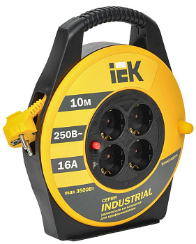 Удлинитель на катушке 4х10м с заземл. 16А IP20 Industrial УК10 3х1.5 термозащита IEK WKP15-16-04-10