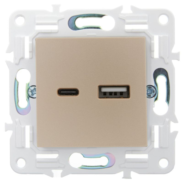 Розетка USB A+C 3.1А SKANDY SK-R14Sh шампань IEK SK-U22-D31-K37