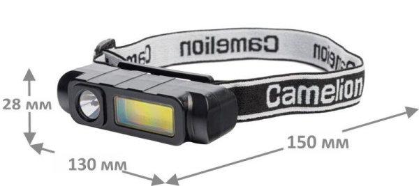 Фонарь налобный LED53414 аккум. 3.7В XPE+COB 3Вт 4 реж. Type-C бокс черн. Camelion 15766