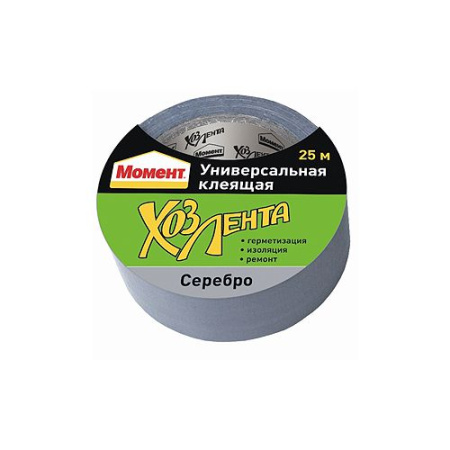 Лента клейкая "Хозлента Момент" 25м серебр. 1161083 Момент C0044875