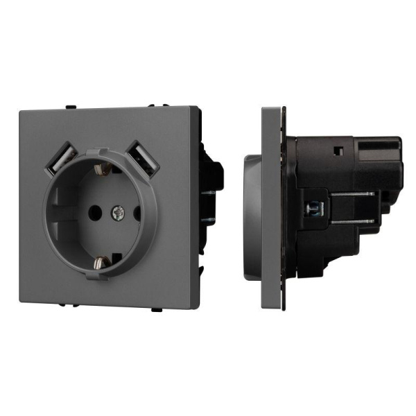 Розетка 3-м СП SCT-NOBE-MUAA-SFPL-GR 16А IP20 230В с USB зарядкой механизм Arlight 054291