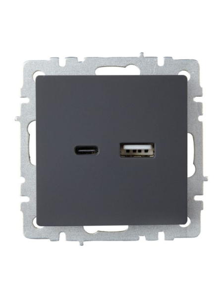 Розетка BRITE USB A+C 18Вт РЮ11-1-БрГ механизм графит IEK BR-U22-018-K53