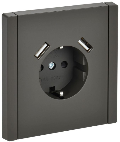 Розетка FORTE&PIANO FP345 16А USB A+A 3.1А с заземл. защ. шторки винт. крепл. сер. IEK FP-R14-16-U21-D31-K03