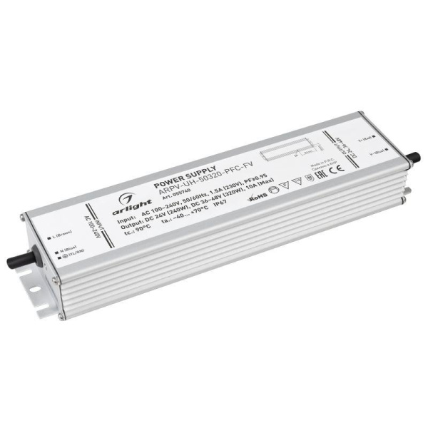 Блок питания ARPV-UH-50320-PFC-FV 24В 240Вт 36-48В 320Вт 10А IP67 метал. Arlight 055740