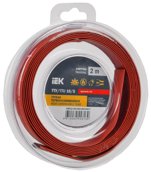 Трубка термоусадочная ТТУ нг-LS 10/5 красн. (уп.2м) IEK UDR12-010-005-002-K04-T