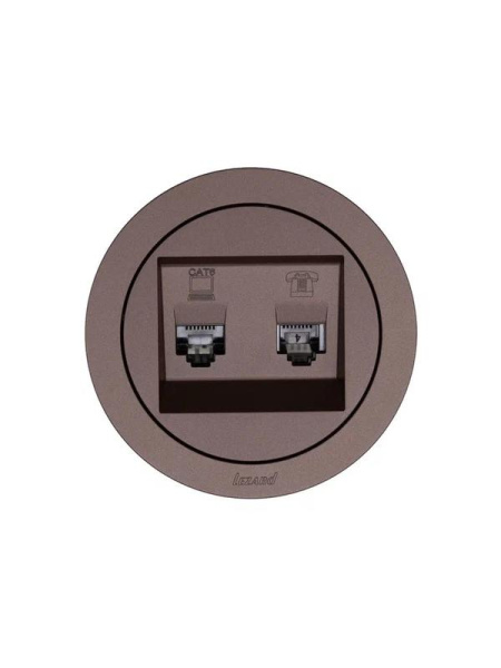 Розетка компьютерная + телефонная OSEN RJ45 кат.6 + RJ11 с модулем механизм шоколад LEZARD 743-7388-144