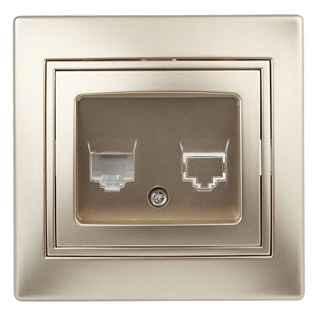 Розетка компьютерная 1-м СП Plano 1-303-04 RJ45 IP20 шампань Intro Б0030087
