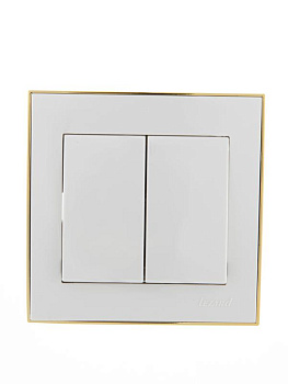 Выключатель 2-кл. СП Rain 10А IP20 с зол. боковой вставкой бел. LEZARD 703-0226-101