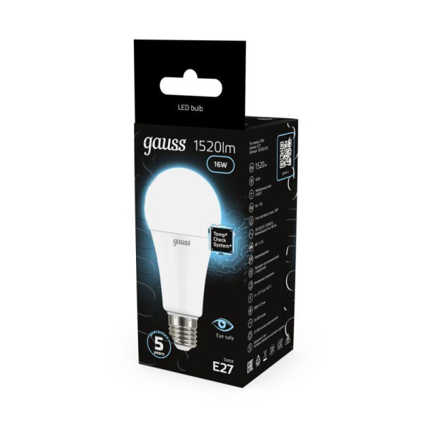 Лампа светодиодная Black 16Вт A60 грушевидная 4100К нейтр. бел. E27 1520лм GAUSS 102502216