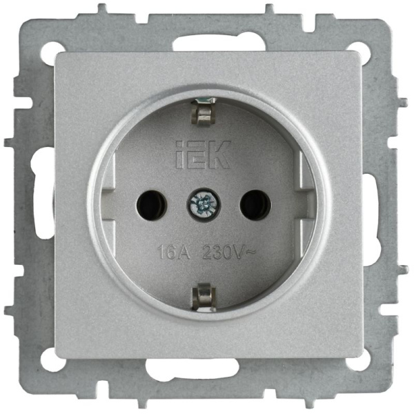 Розетка 1-м BRITE РС21-1-0-БрА 16А IP20 с заземл. без защ. штор. безвинтов. крепл. механизм алюм. IEK BR-R11-16-1-K47