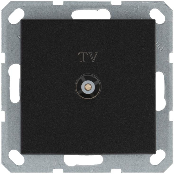 Розетка телевизионная проходная TV Ф9.5мм механизм антрацит Jasmart G6002B