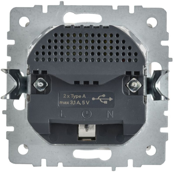Розетка BRITE РЮш10-2-БрАБ 16А с USB A+A 3.1А с заземл. защ. шторки механизм арктич. бел. IEK BR-R14-16-U21-D31-K91