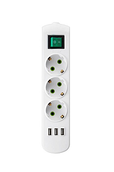 Колодка 3-м с заземл. Letitia с выкл. с USB разъемом LEZARD 721-0300-302U