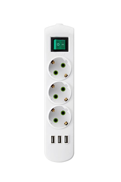 Колодка 3-м с заземл. Letitia с выкл. с USB разъемом LEZARD 721-0300-302U