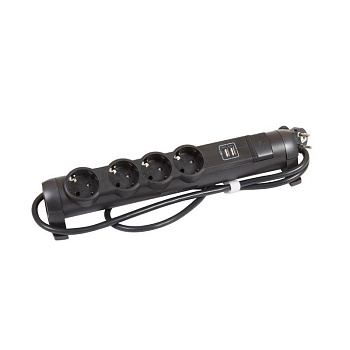 Удлинитель 4х1.5м 16А IP20 2хUSB+4х2P+E черн. IEK 694616