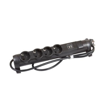 Удлинитель 4х1.5м 16А IP20 2хUSB+4х2P+E черн. IEK 694616