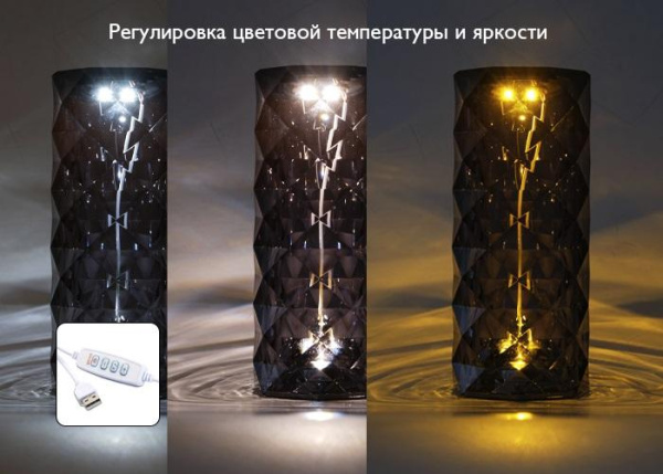 Светильник светодиодный настольный CTL3-USB 3Вт 120лм 5В 2SMD IP20 диммер: 2700-3000К/4000-4500К/6000-6500К ночник черн. кристалл акрил ФАZА 5040861