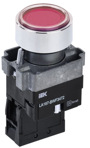Кнопка LA167-BWF3472 d22мм RC 1НЗ с подсветкой красн. KARAT IEK BBT20-BWF3472-2-12-67-K04