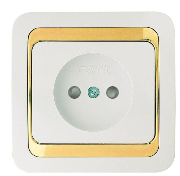 Розетка Mimoza без заземл. с защитой от детей с зол. вставкой Makel 12252