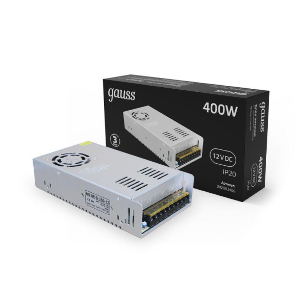 Блок питания для светодиод. ленты Black 400Вт 12В IP20 (драйвер) GAUSS 202003400