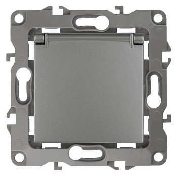 Розетка 1-м СП Эра12 12-2103-12 16А IP20 16AX 250В 2P+E Schuko защ. шторки с крышкой механизм графит Эра Б0019327