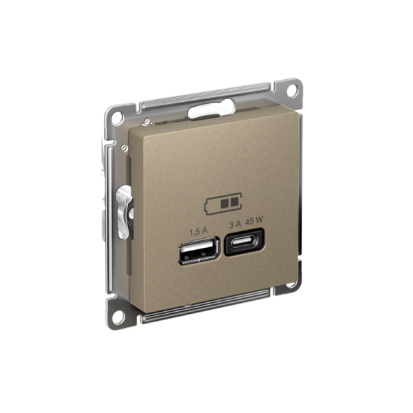Розетка USB AtlasDesign тип A+C 45Вт QC PD высокоскор. ЗУ механизм шампань SE ATN000529