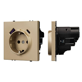 Розетка ARL NOBE SCT-MUAC-SFPL-GD 16А 250В с заземл. со шторками с USB тип А+С софт-тач зол. песок Arlight 054286(1)