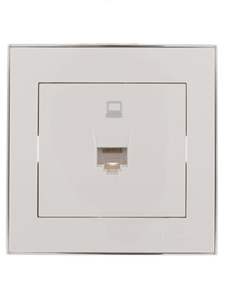 Розетка компьютерная 1-м СП Rain RJ45 с хром. боковой вставкой бел. LEZARD 703-0225-139
