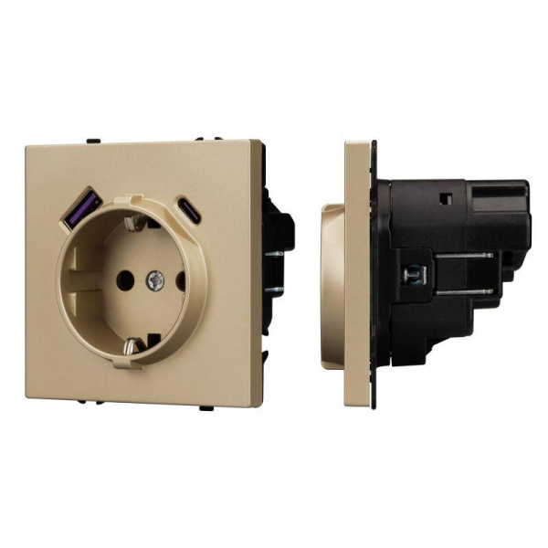 Розетка ARL NOBE SCT-MUAC-SFPL-GD 16А 250В с заземл. со шторками с USB тип А+С софт-тач зол. песок Arlight 054286(1)