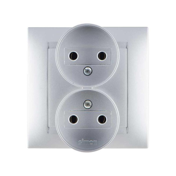 Розетка 2-м СП Simon15 16А IP20 250В без заземл. винт. клеммы алюм. Simon 1590457-033