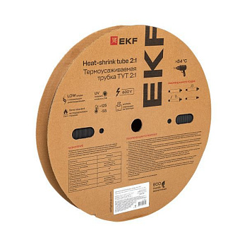 Трубка термоусадочная ТУТ нг 30/15 черн. (уп.50м) EKF tut-30-b