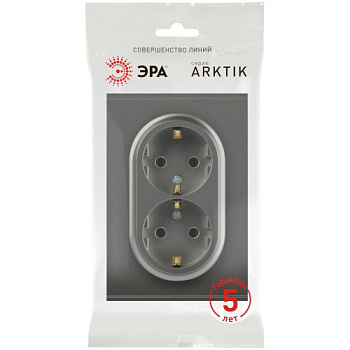 Розетка 2-м СП Arktik 16А IP20 250В с заземл. со шторками графит 16-2105-06 Эра Б0070459