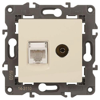 Розетка компьютерная + телевизионная 2-м Elegance 14-3110-02 RJ45 + TV IP20 механизм сл. кость Эра Б0034315