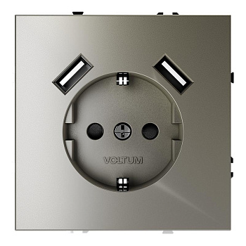 Розетка 1-м СП S70 16А с USB A+A с заземл. защ. шторки механизм шелк Voltum VLS040404