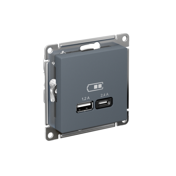 Розетка USB AtlasDesign тип A+C 5В/2.4А 2х5В/1.2А механизм грифель SE ATN000739