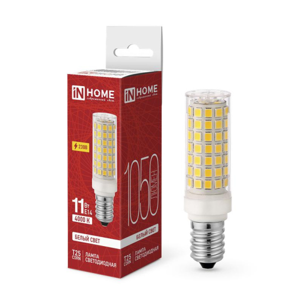 Лампа светодиодная LED-T25-CORN 11Вт 230В E14 4000К 1050лм IN HOME 4690612060378