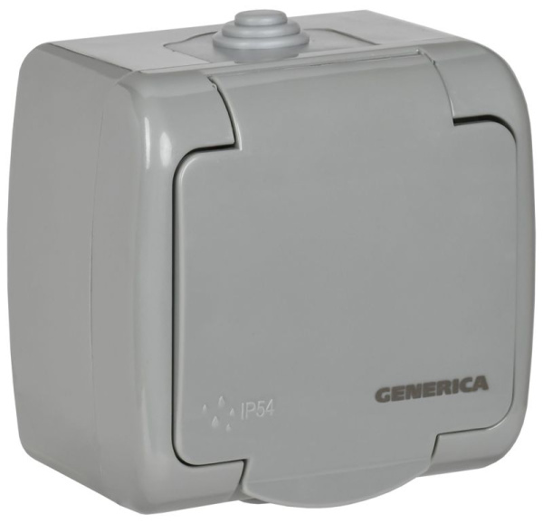 Розетка 1-м ОП AQUATIC РСш12-2-А 16А IP54 с заземл. с крышкой GENERICA ERA12-K03-16-54