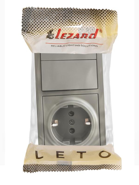 Блок ОП LETO (2-кл. выключатель + 1-м розетка с заземл.) горизонт. платина LEZARD 752-3500-170BKP