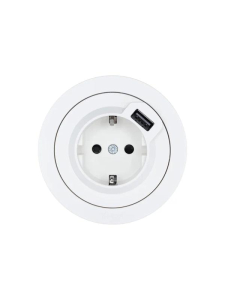 Розетка 1-м СП OSEN с заземл. + USB разъем бел. LEZARD 743-0288-181
