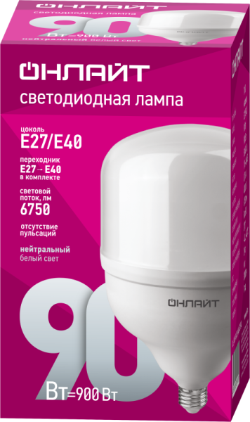 Лампа светодиодная высокомощная 82 908 OLL-T160-90-230-840-E27E40 90Вт 4000К нейтр. бел. E27/E40 ОНЛАЙТ 82908