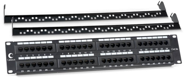 Патч-панель 19дюйм 2U 48 портов RJ45 кат.5E Dual IDC PL-48-Cat.5e-Dual IDC с задн. кабельным организатором Cabeus 7001c