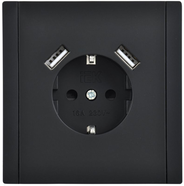 Розетка FORTE&PIANO FP145 16А USB A+A 3.1А с заземл. защ. шторки винт. крепл. черн. IEK FP-R14-16-U21-D31-K02