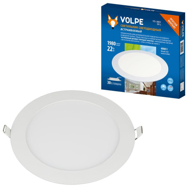 Светильник светодиодный встраиваемый ULM-Q236 22W/4000K WHITE корпус бел. Volpe UL-00004666