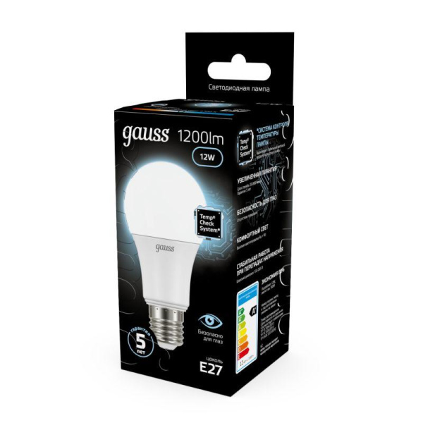 Лампа светодиодная Black 12Вт A60 грушевидная 4100К нейтр. бел. E27 1200лм GAUSS 102502212