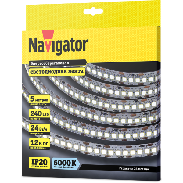 Лента светодиодная 14 459 NLS-2835CW240-24-IP20-12V (уп.5м) NAVIGATOR 14459
