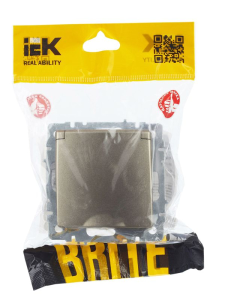 Розетка BRITE РСбш10-3-44-БрШ 16А IP44 с заземл. защ. шторки с крышкой механизм шампань IEK BR-R16-16-44-K37