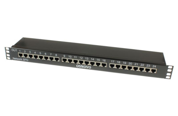 Устройство грозозащиты SP-IP24/1000R для локал. вычислит. сети (скорость до 1000Мбит/с) на 24 порта OSNOVO 14278