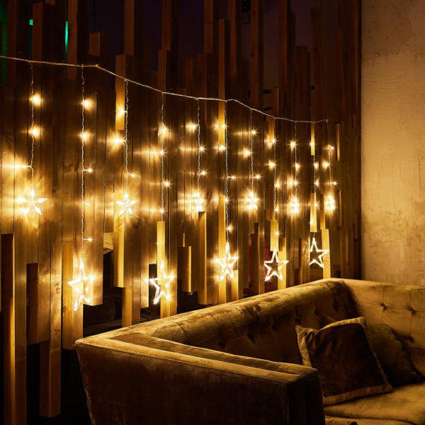 Гирлянда светодиодная "Занавес" ULD-E3007-138/DTA WARM WHITE IP20 STARS-2 3х0.7м 138LED тепл. бел. провод прозр. Uniel UL-00009939